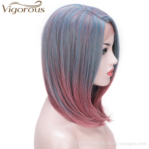 Vigorous wholesale cheap mix ombre pink extensions hair and wigs synthetic braiding hair short full wigs lace front cosplay